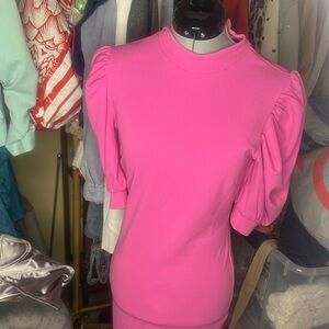 Forever 21 Bright Pink Mini Dress with Puff Sleeves